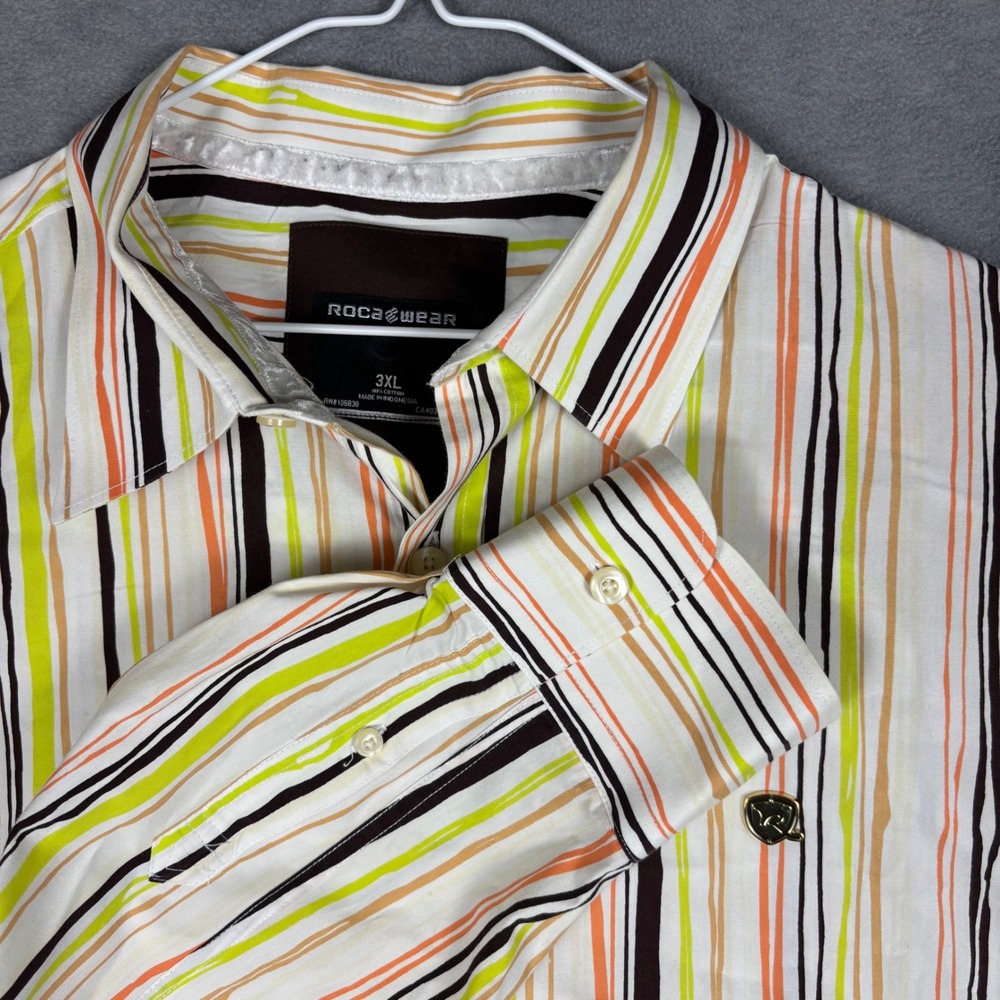 Rocawear Mens 3XL Button Down Shirt Multi Color Stripe Long Sleeve Cotton Y2K - Picture 3 of 9